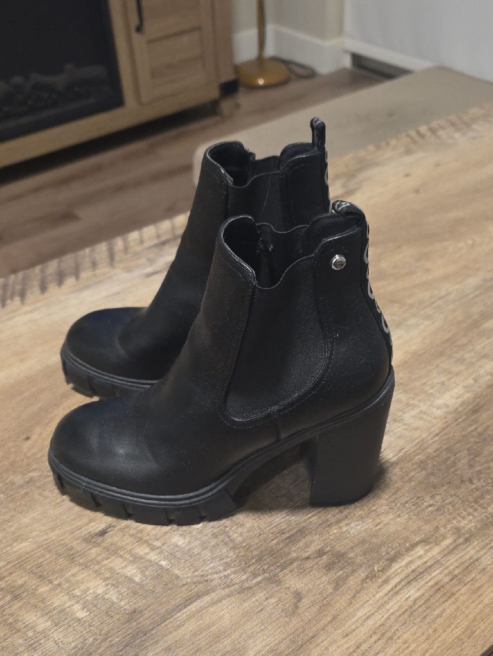 GBG Los Angeles Black Chunky Heel Chelsea Ankle Boots